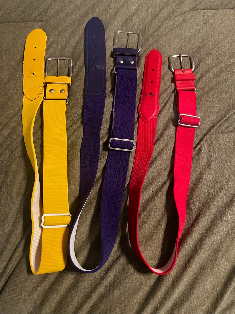 Adult softball baseball belts - Yellow, Purple, Red